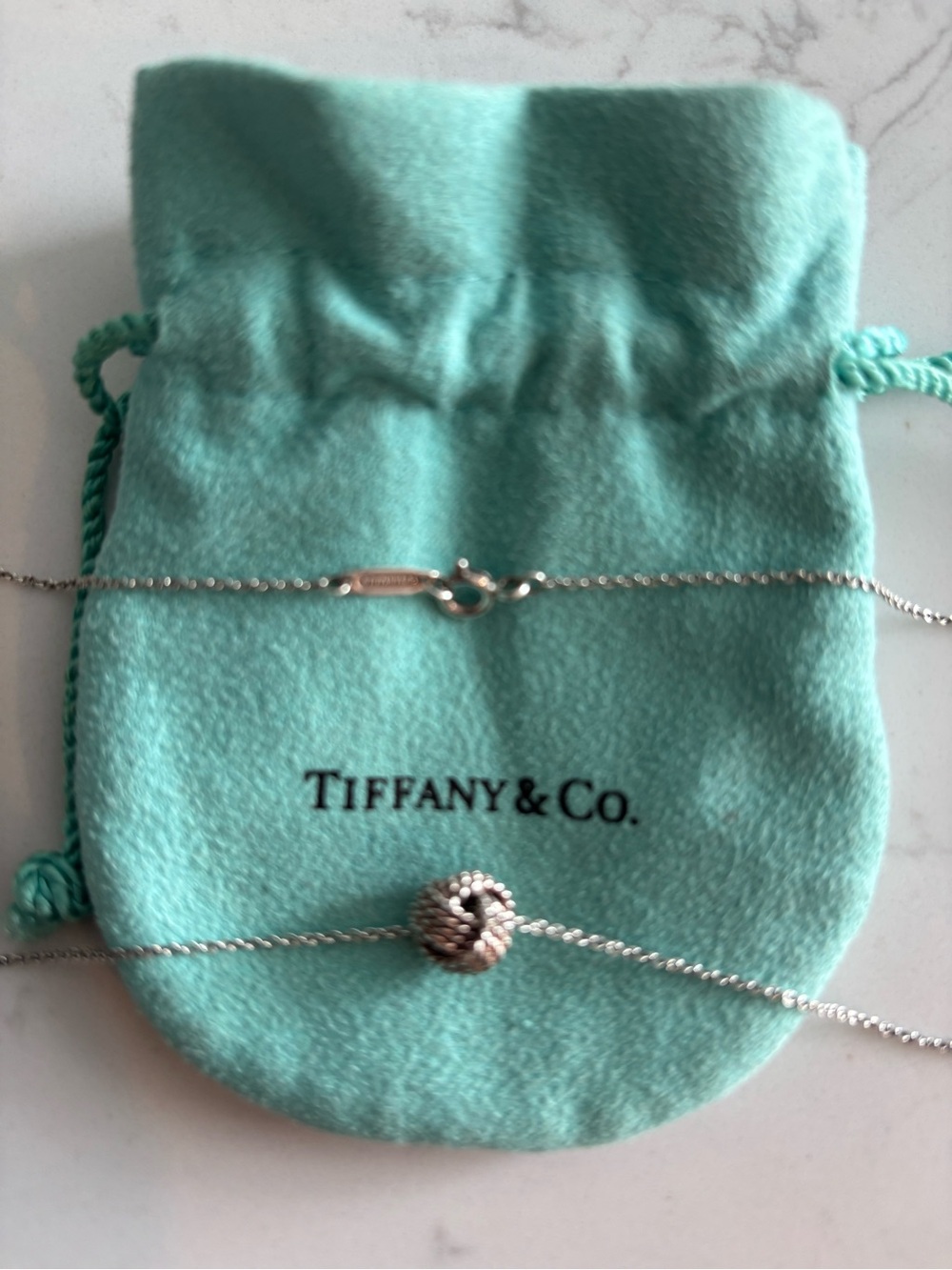 Tiffany & Co. Sterling Silver Knot Necklace with Tiffany Blue Pouch
